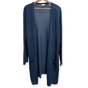 J. Jill Longline Open Front Pocket Linen Blend Cardigan Large